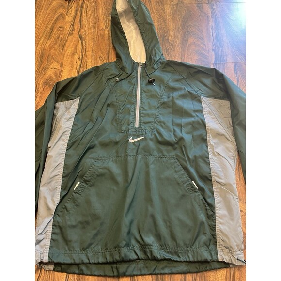 Vtg Nike Y2K Center Swoosh Pullover Nylon Windbreaker Green Mens Sz M 1/2 Zip - Picture 1 of 12